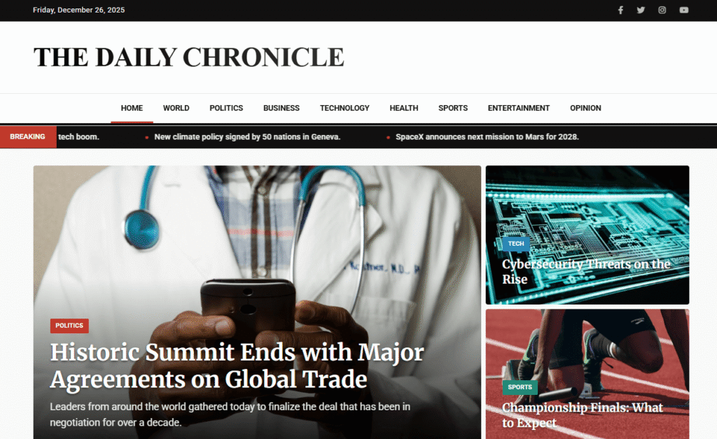 Responsive Newspaper Website Template built with HTML and CSS showcasing two different versions: Classic News layout and Modern Magazine design.