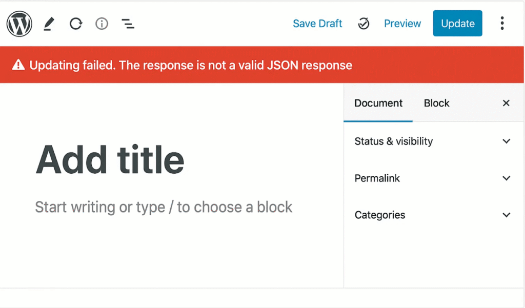 How to Fix "Updating Failed. The response is not a valid JSON response"
