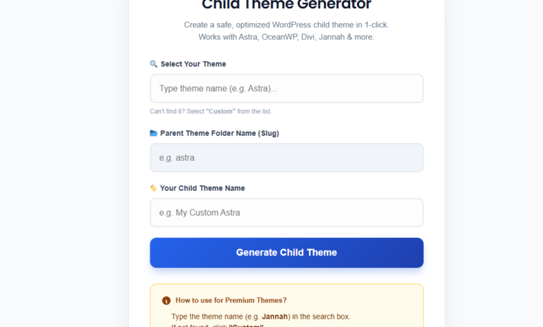 Create child theme without plugin